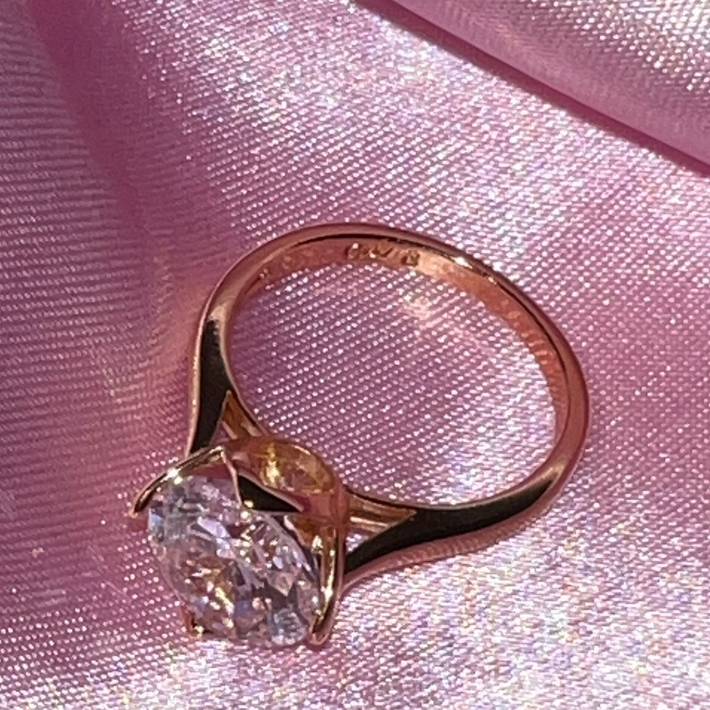 18k GP Large HIGH QUALITY CZ Solitaire Ring SZ 7.75 - Picture 5 of 14